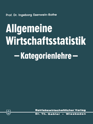 cover image of Allgemeine Wirtschaftsstatistik — Kategorienlehre —